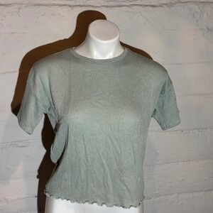 American Eagle Crop Top S Ribbed Sage Green‎ Short Sleeve Womens